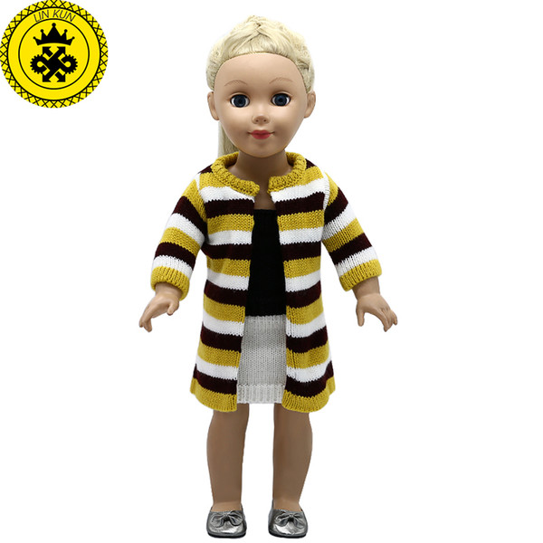 American Girl Doll Clothes Wool Hand Knit Multicolor Stripe Jacket Suit for 18 inch Dolls Madame Alexander Doll Accessories 329