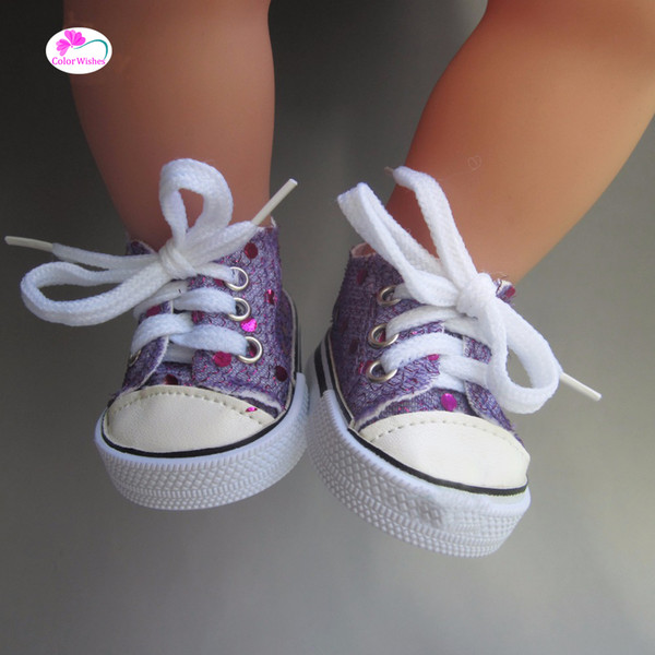 Doll accessories fits 43 cm Zapf dolls baby born Fashion purple sequins sports shoes