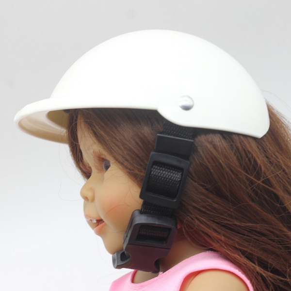 White Sports safety helmet Sun Helmet Hat + PU Leather Roller Skates Boots Shoes For 18inch American girls Doll Accessories Gift