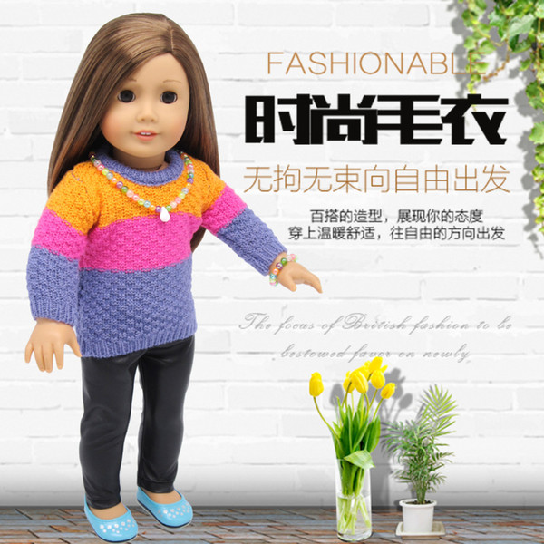 High quality American Girl Doll Clothes Doll Accessories Fashion Color sweater Leather pants for 18 inch American Girl og Doll