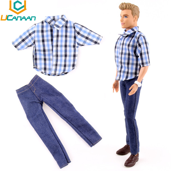 UCanaan Toys 1 PC Ken Doll's Clothes Suit Casual Wear Plaid Doll Clothes Jacket Pants Outfits For Ken Barbe Dolls Accessories