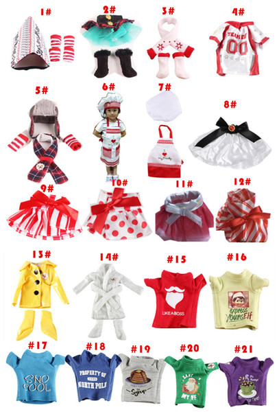 DHL 20pcs/lot 21 styles hot the doll elf clothes on the shelf xmas Doll Jersey Nightgown Leather White Reindeer Skirt shelf Wholesale