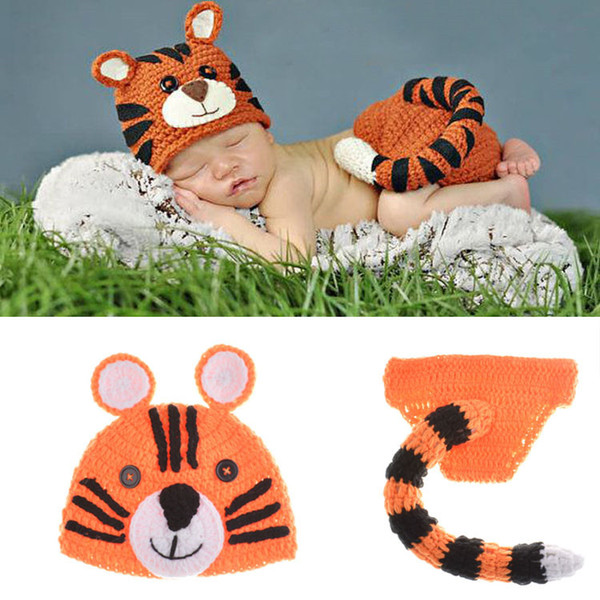 Crochet Tiger Photography Props Design Baby Newborn Photography Props Knitted Baby Tiger Costume Crochet Baby Clothes Set 2017 BP008