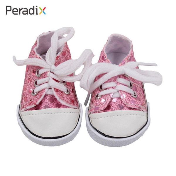 2018 Drop Shipping Lace-Up Doll Shoes American Girl Doll Handmade Shoes Sequins Gifts Canvas Decorations