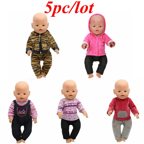 5pc/lot Baby Born Doll Clothes Cute Jacket + Trousers Suits Jumpsuits Fit 43cm Zapf Baby Born 16-18 inch Doll Accessories Z19