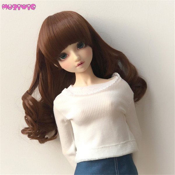 MUZIWIG Big Curly Dark Brown Hair Wigs for 1/3 BJD Girl Dolls Wigs Only