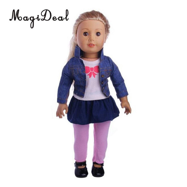 4pcs Shirt Tops, Jeans Coat, Trousers & Dress Clothes Suit for American Girl 18inch Doll Outfits Accs