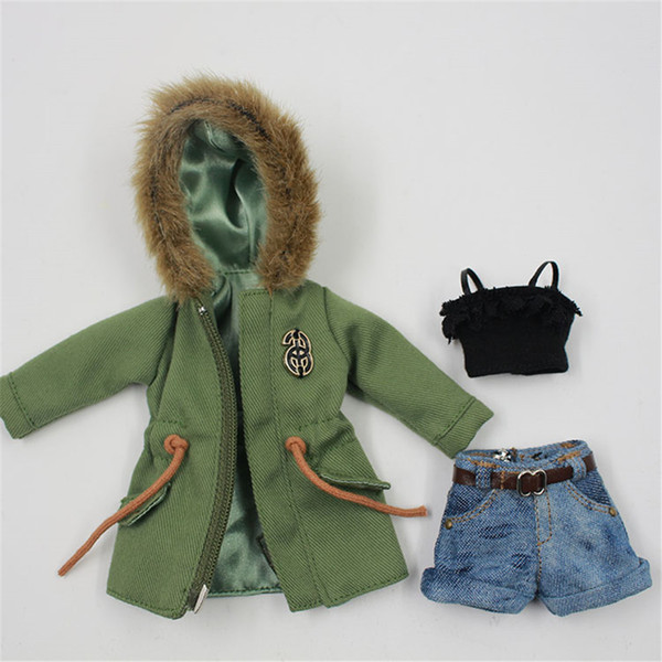 blyth clothes suitable for joint Doll Green army jacket, denim shorts, black lace bra suit