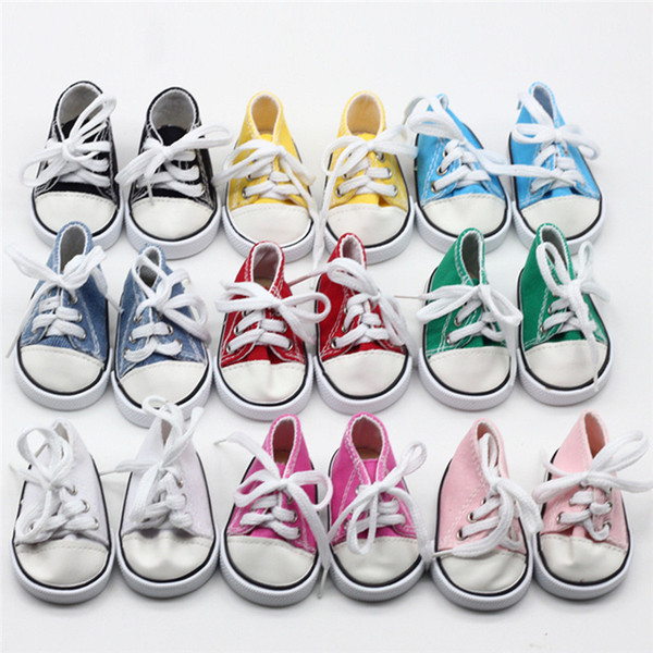 2018 Hot Sale 18 inch Doll Shoes Canvas Lace Up Sneakers Shoes For 18 inch Our Generation American Girl Boy Dolls Accessories