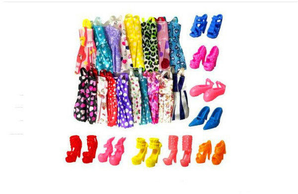 Wholesale 1Lot =10pc Doll Short skirt+ 5pair Slippers Outfits For Doll Dress Toy costume