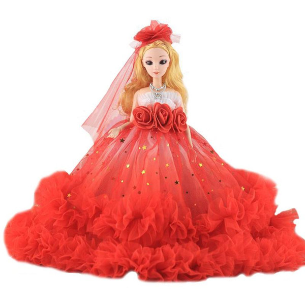 Random Color Children's Princess Doll Toy Wedding Dress Style Golden Curls Hair Bride Doll Decorations For Girls Gift