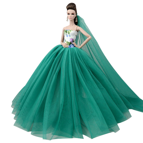 NK One Pcs Princess Doll New handmake wedding Dress+Veil Fashion Clothing Gown For Hot Dolls Accessories Best Gift