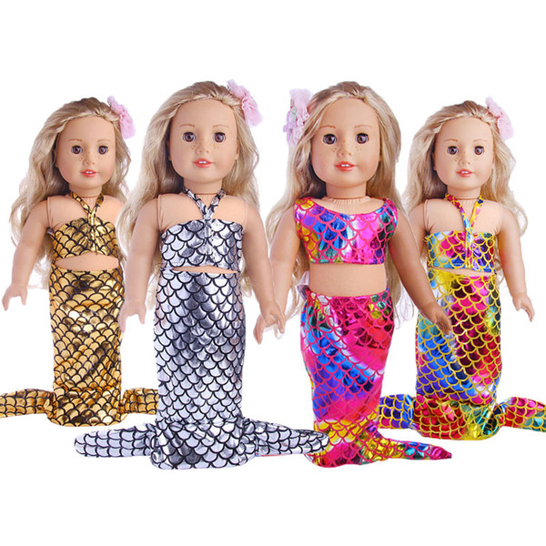 Glittering Mermaid Clothes 18 Inch American Girl Baby Dolls Swimsuit Kids Girls Favor Birthday Gift Dress Accessories