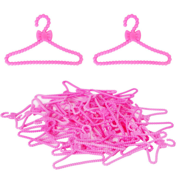 20 Pcs/Set Pink Color Clothes Hangers Bowknot Design Dress 1/6 Clothes Accessories For Barbie Doll Hangers Girls' Kids Gift Toy