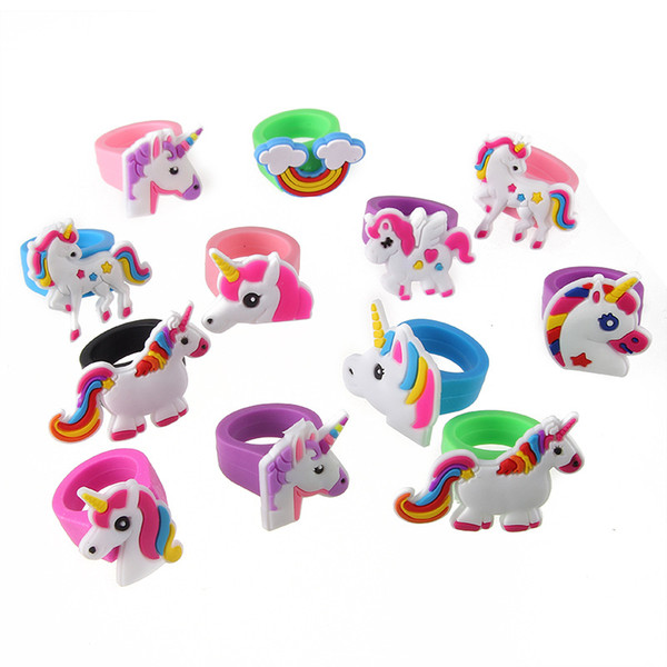 New Cute Unicorn PVC Rings Soft silicone Kids Rings Lovely Animal Unicorn Horse Colorful Ring Toy Fashion Gift For Children Girls 10pcs/lot