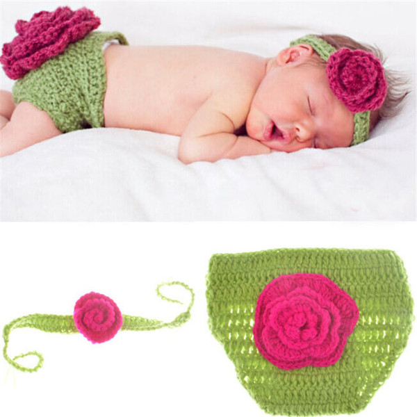 Newborn Baby Green Big Flowers Photography Props Headband Design Newborn Photo Props Knitted Baby Costume Crochet Baby Headband BP097