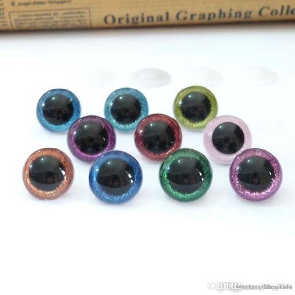 20pcs 14/16/18/20/22mm round plastic clear toy eyes + glitter Nonwovens + hard washer for plush doll findings-size option