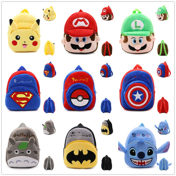 21*23.5CM My Neighbor Totoro Pikahcu Super Mario Cartoon Mario Luigi Plush Backpack Spider-man Toy Mini School Bag Child Student Bags A001