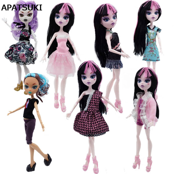 7pcs/lot Fashion Clothes For Monster High Dolls Dress Party Dresses Vestidos Casual Clothes For Monster Doll Kid Toys