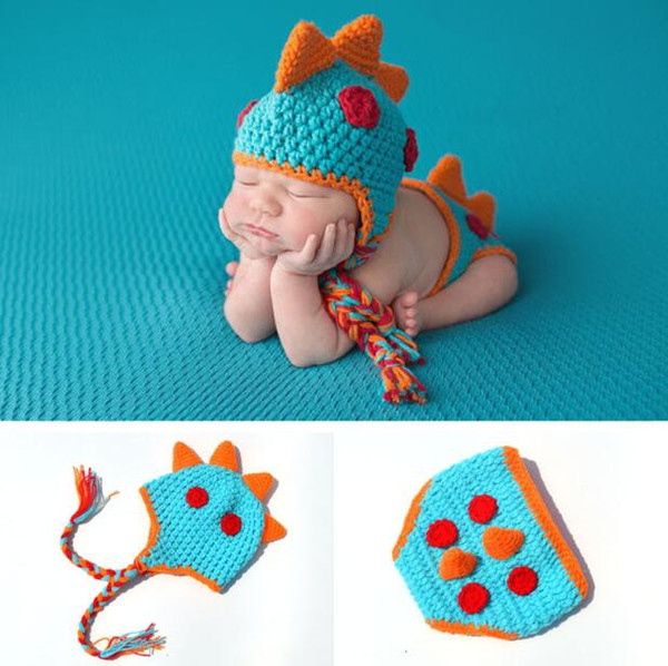 Baby Photography Props 2017 Crochet Newborn Boys Dinosaur Outfits Baby Boy Clothes Knitted Dinosaur Hat Set Infant Photo Props