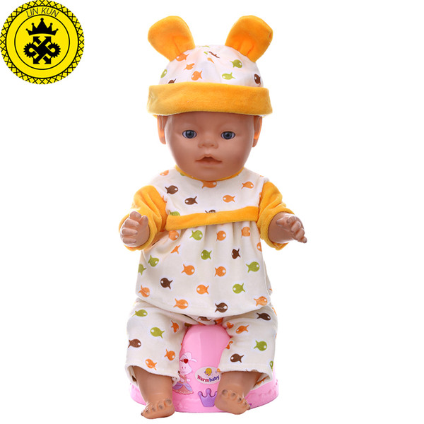 Wholesale-7 Colors Baby Born Doll Clothes Cute Ear Hat+ Coat+ Pants Suit Clothes fit 43cm Baby Born Zapf Doll Accessories T6