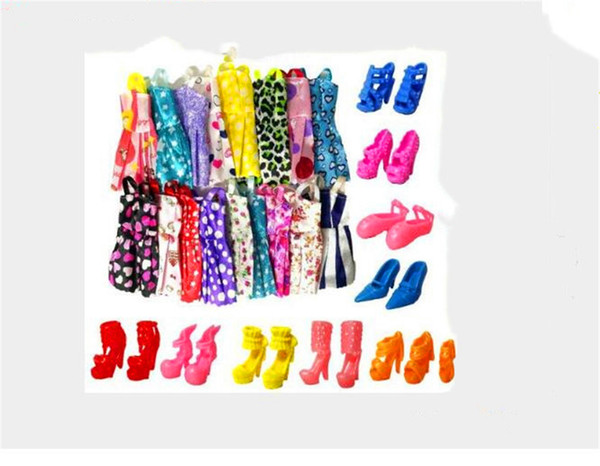 Handmade Party Doll's Dress Clothes Shoes Gown For best baby christmas gift 1Lot =10pc Doll Short skirt+ 5pair Slippers Outfits For Doll