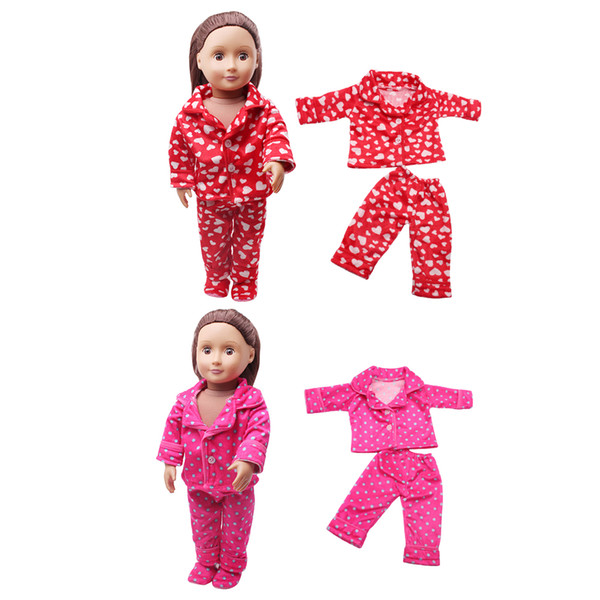 2 Set Trendy 18inch Doll Clothing Outfits Pure Color Pajamas Nightdress Sleepwear for American Girl Doll Accs