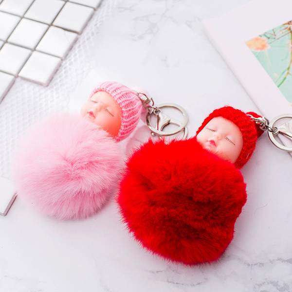 Baby Lovely Toy Key Chain Pompom Cute Doll Accessories Rabbit Fur Ball Bunny key chain pompon Key ring Bag Accessories For Baby Gifts