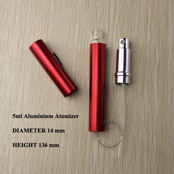 5ml red aluminium+glass perfume bottle liquid atomizer spray bottle hydrating pen design perfume bottle vial container 10pcs/lot