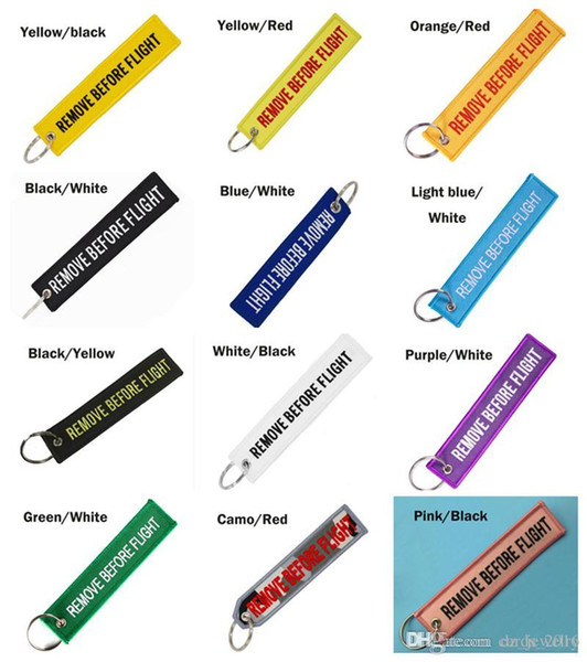 14 colors Keychain REMOVE BEFORE FLIGHT Embroidered Canvas Color Optional Keyring Luggage Tag Label Aviation Fashion Accessories