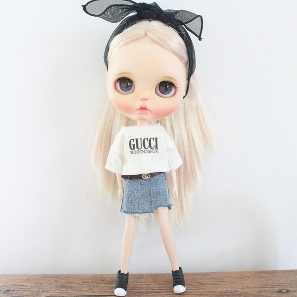 1 PCS Casual Blyth Doll T-shirt Denim Skirt for Licca, Azone, OB24, Obitsu 24 Doll Clothes Outfits Accessories