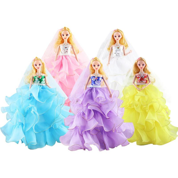 1pcs Handmade Dolls Clothes Fashion Design Lace Wedding Dress Party Gown For Dolls Best toys Gift size 35cm