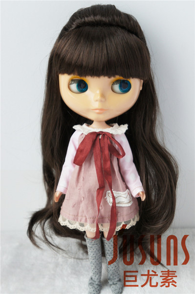 Jusuns 9-10inch 23-25CM Doll Wig Long Wavy Pony BJD Hair for Blythe Coffee Black Synthetic Mohair Doll Wigs JD096