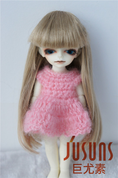 Jusuns 4-5inch Long Straight Doll Wig with Full Bangs 1/12 Synthetic Mohair BJD Doll Wig Blond and Brown Doll Hair JD088