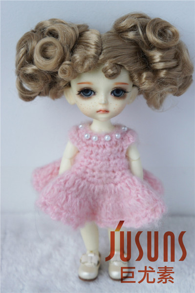 Jusuns 5-6inch Doll Wig Twin up Curly Pony Synthetic Mohair Wig for 1/8 BJD Dolls JD087