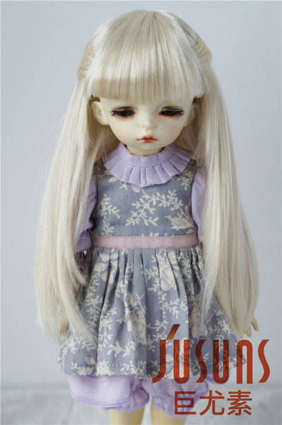 Jusuns 6-7inch Long Straight Doll Wig with Full Bangs 1/6 Synthetic Mohair BJD Doll Wig Brown and Blond Doll Hair JD088