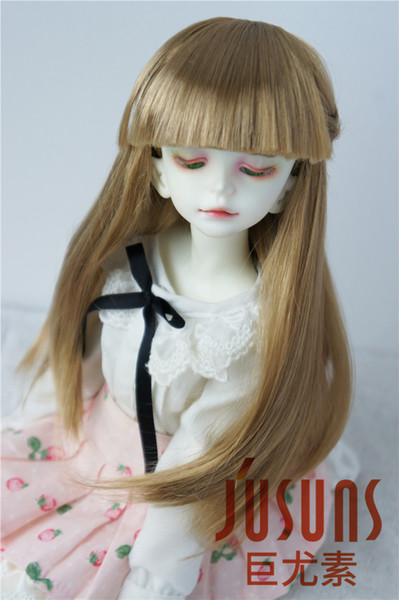 Jusuns 7-8inch Long Straight Doll Wig with Full Bangs 1/4 Synthetic Mohair BJD Doll Wig Brown and Blond Doll Hair JD088