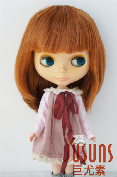 Jusuns 9-10inch Fashion Doll Wig Medium Long Synthetic Mohair BJD Doll Hair for Blythe Carrot Red JD045