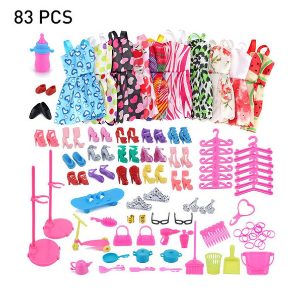 Newest Dress Outfit Handmade Top Fashion Skirt Party Clothes Set With 10 PCS Skirts And 73PCS Dolls Accessories