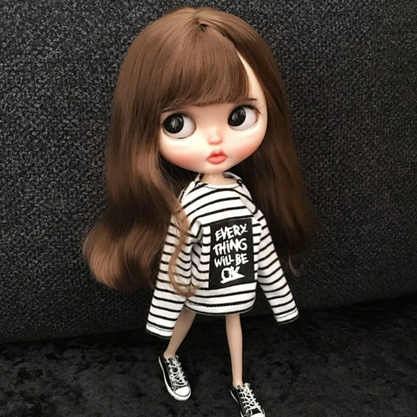 Striped Printed T-shirt 1/6 Doll Long-sleeved T-shirt Blyth Clothes Outfit (Fit blyth, BJD,azone,pullip,ICY,FR,1/6 Doll)