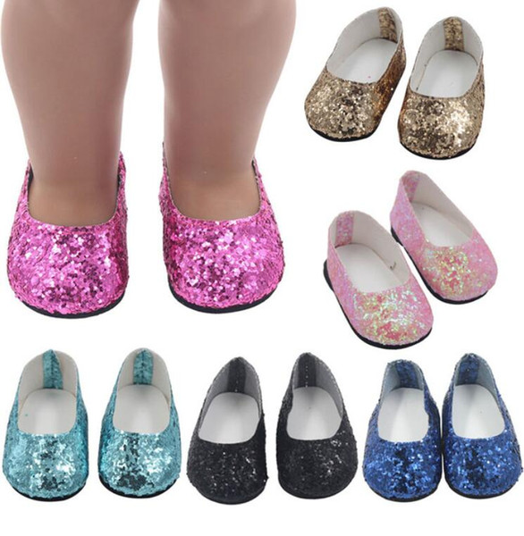 18 Inch American Girl Doll Sequins Leather Shoes For 43cm Baby Born Doll Mini Shoes For Children Best Gift