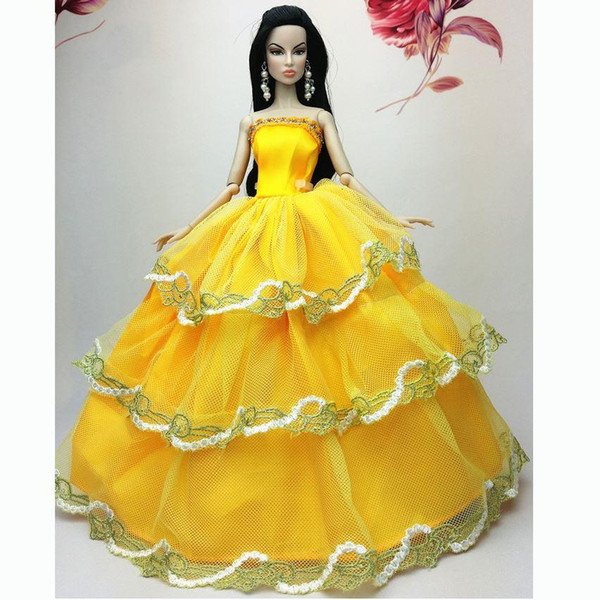 New Luxury Lovely Orange Wedding Gown Dresses Clothes Outfit Girl Party For Princess Doll Xmas Gift