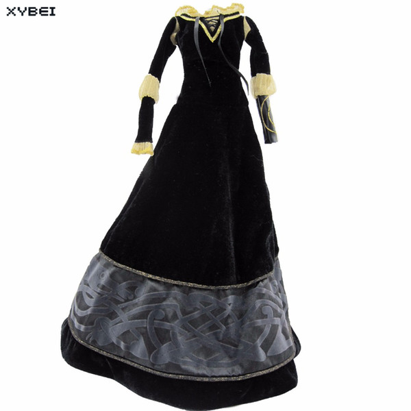 High Quality Fairy Tale Dress Copy Brave Merida Outfit Black Long Sleeves Clothes For 17