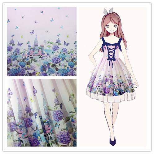 Fantasy Castle Chiffon Fabric Fashion Lolita Cloth Summer Fabric Butterfly Castle DIY doll clothes accessories for blyth