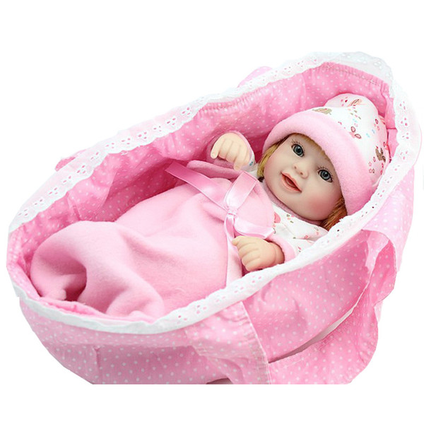 Mini Reborn Baby Doll 10 inch Vinyl Baby Alive Toys Girls Gift Basket Pillow Blankets Outfit Full silicone