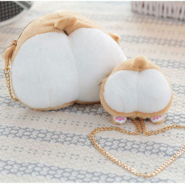 Cute Pet Dog Butt Plush Backpack Corgi Butt Shape Coin Purse Animal Plush Backpack Creative Corgi Crossbody Hangbag Girl's Bag