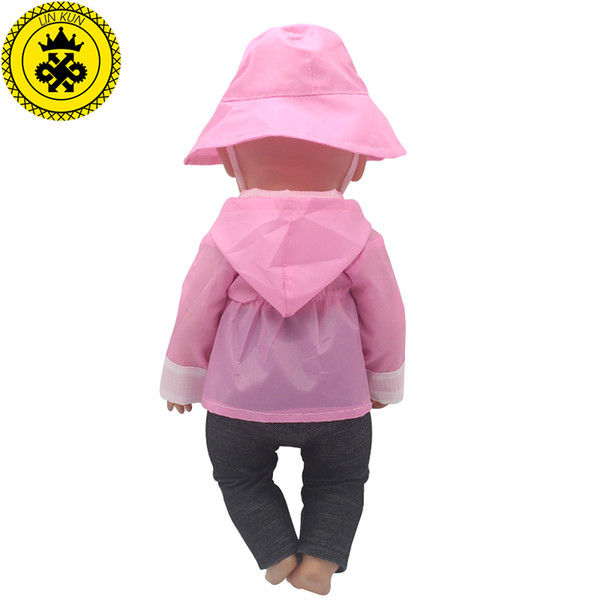 Pink Raincoat + Hat Suit Dress Doll Clothes fit 43cm Baby Born Zapf Doll Clothes and 17 inch Doll Accessories Handmade 501