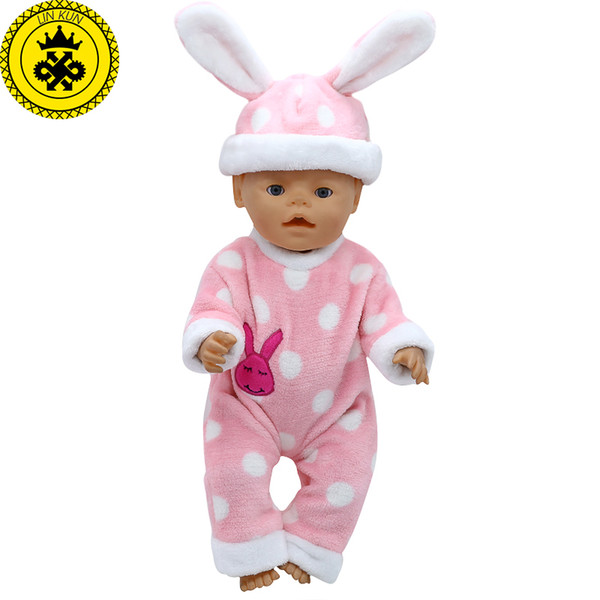 Baby Born Doll Accessories Big Ear Hat + Jumpsuits Suit Clothes fit 43cm Baby Born Zapf Doll Clothes and 43-46CM Doll 214