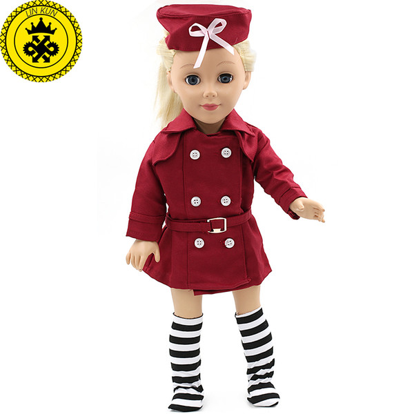 American Girl Dolls 18 Inch Doll Clothing Red Stewardess Business Attire Hat Doll Clothes Set of Doll Dress MG-064