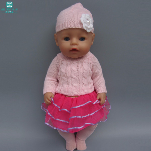 Doll clothes fit 43cm Baby Born zapf doll Clothes Pink sweater tights hat skirt girl dress Christmas Gift doll Accessories